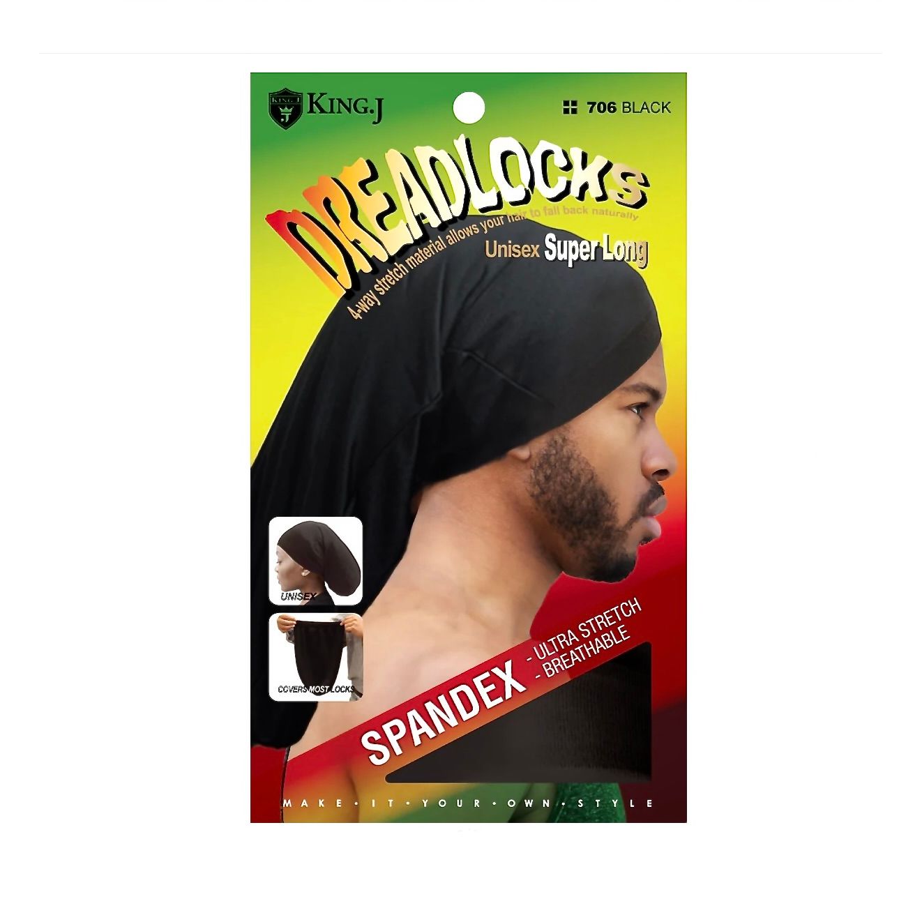 KING.J SUPER LONG SPANDEX DREADLOCKS CAP -BLACK