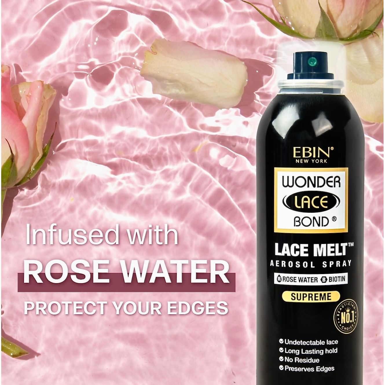 EBIN Wonder Lace Bond Lace Melt Aerosol Spray- Rosewater 6.08 oz
