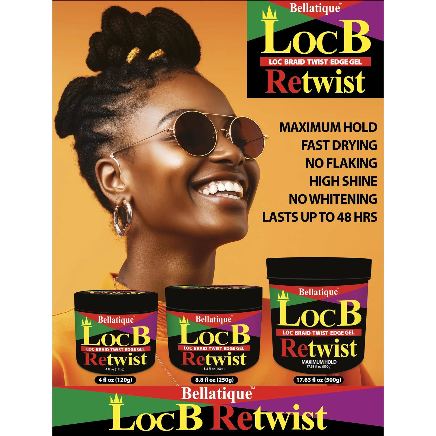 Bellatique Loc B Retwist Loc, Braid, Twist & Edge Gel Maximum Hold - 4oz