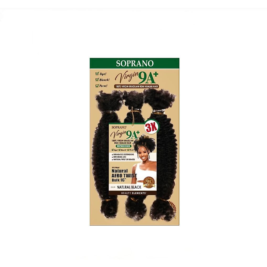 SOPRANO VIRGIN 9A REMI 3X NATURAL AFRO TWIST BULK 16" -NATURAL BLACK