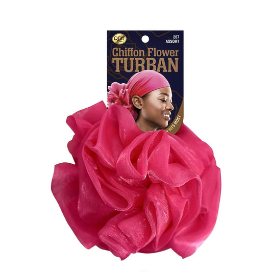 Qfitt CHIFFON FLOWER TURBAN-HOT PINK