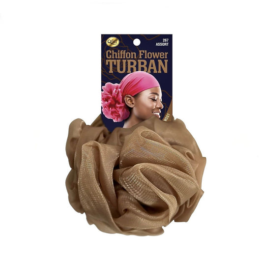 Qfitt CHIFFON FLOWER TURBAN- BROWN