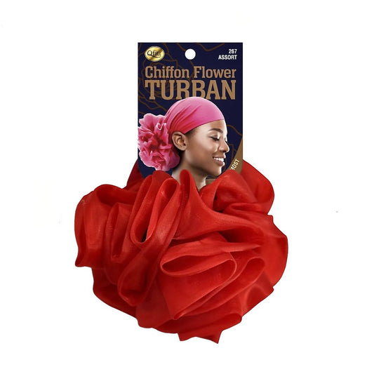 Qfitt CHIFFON FLOWER TURBAN- RED