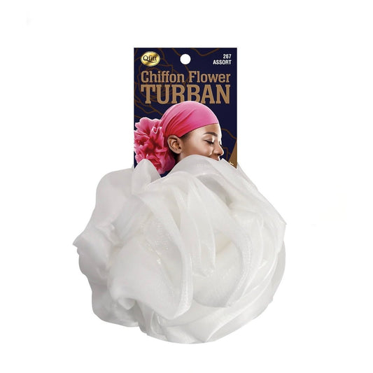 Qfitt CHIFFON FLOWER TURBAN- WHITE