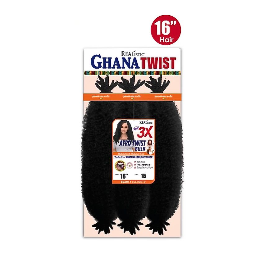 REALISTIC 3X GHANA AFRO TWIST BULK 16" -HOTPINK
