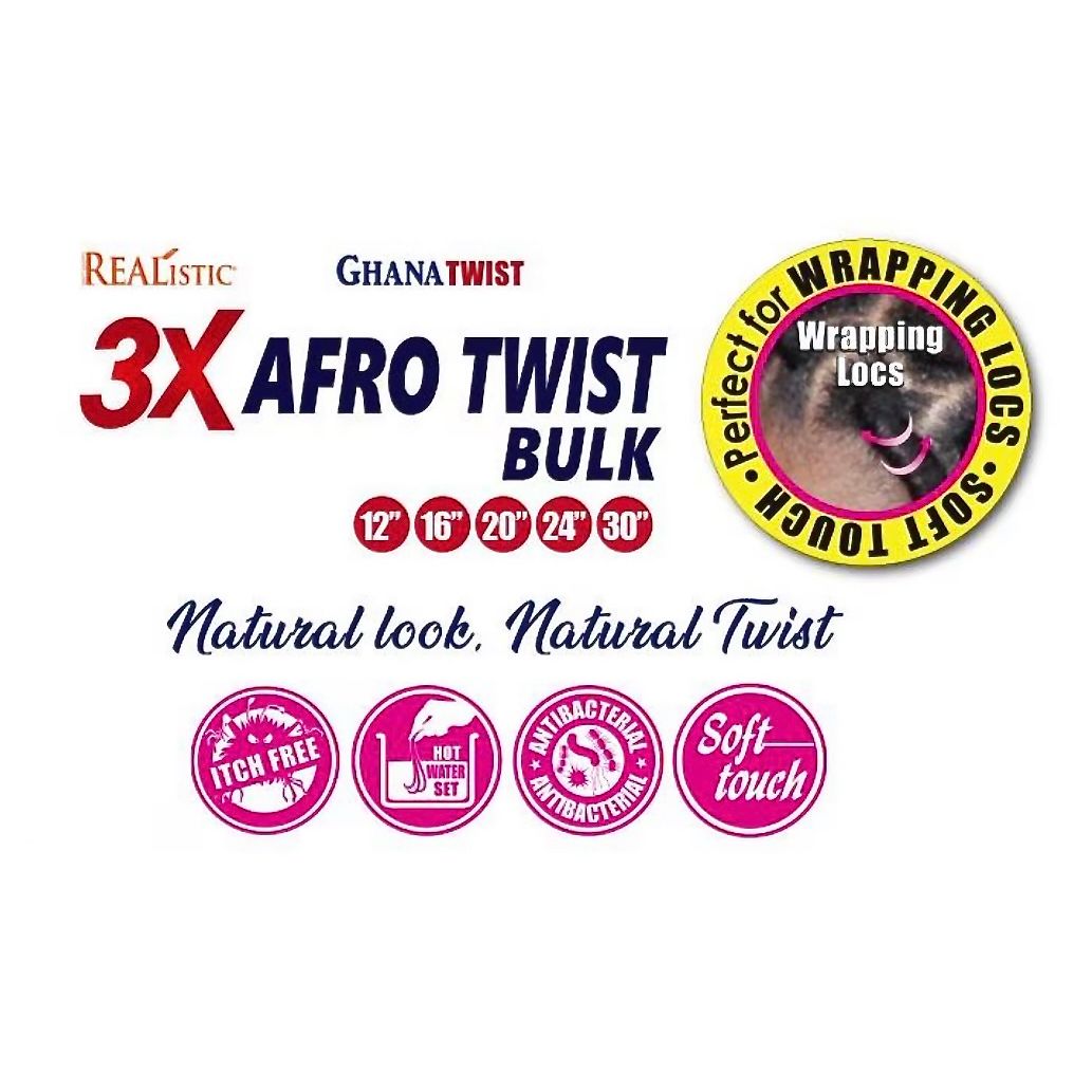 REALISTIC 3X GHANA AFRO TWIST BULK 16" -HOTPINK
