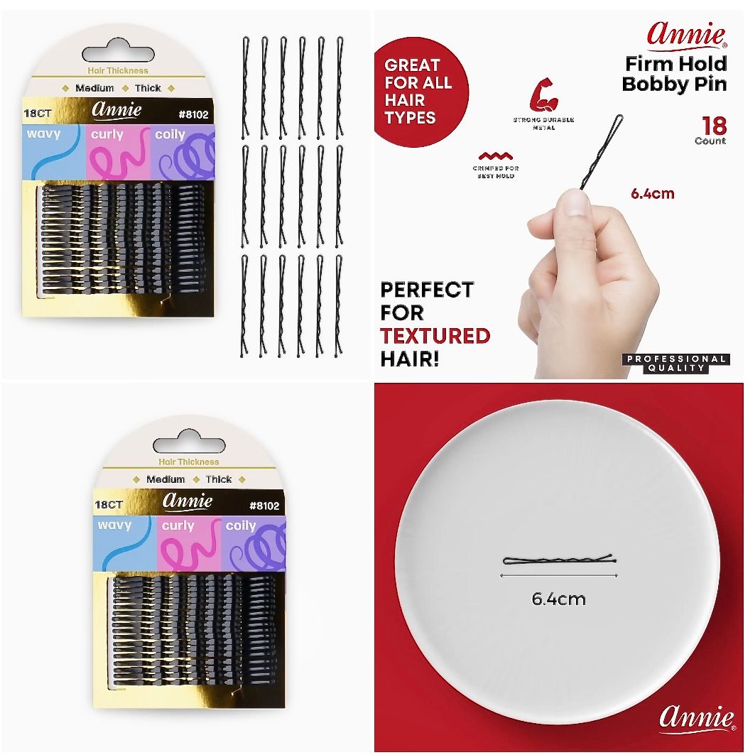 Annie 6.4cm Firm Hold Bobby Pin 18ct Black