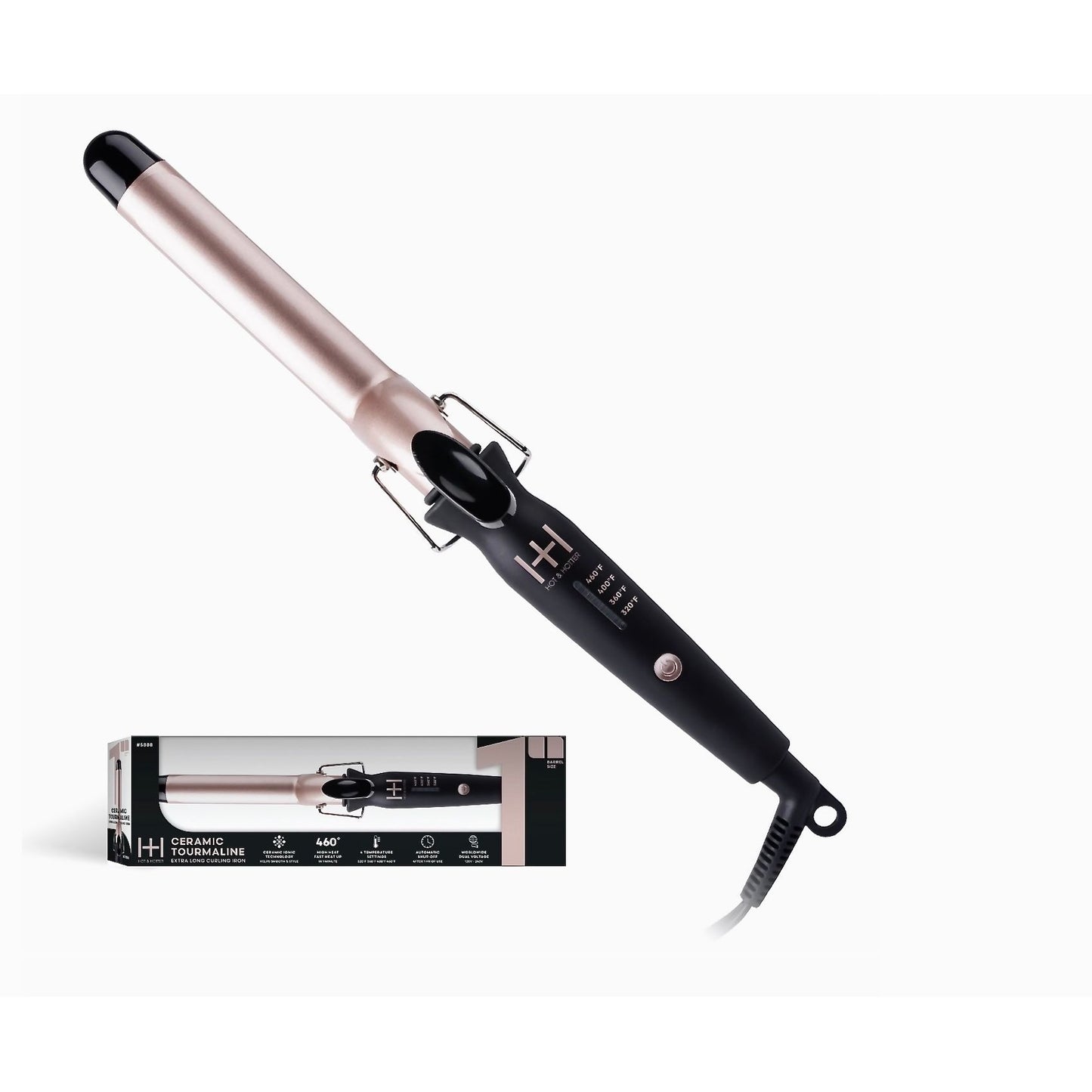 Hot & Hotter Extra Long Ceramic Tourmaline Curling Iron 1 inch