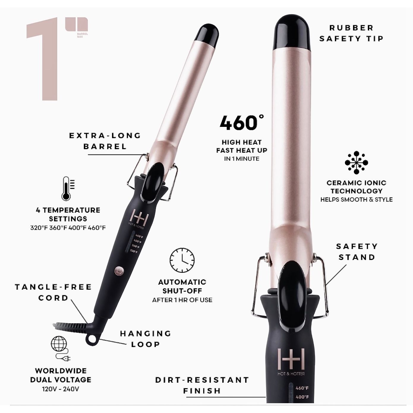 Hot & Hotter Extra Long Ceramic Tourmaline Curling Iron 1 inch