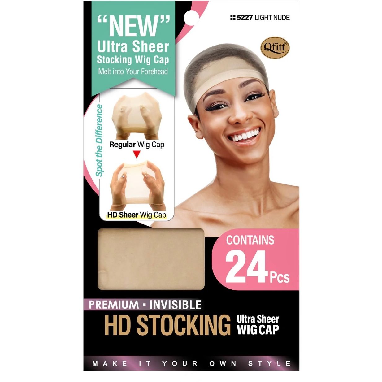 Qfitt BULK[24 PIECES] HD STOCKING ULTRA SHEER WIG CAP-LIGHT NUDE