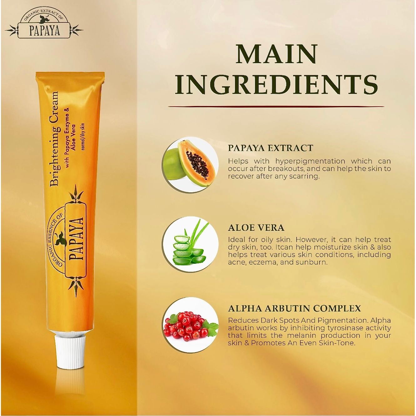 Organic Extract of Papaya Brightening Cream Tube - 50g / 1.76 OZ