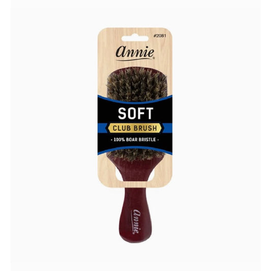 Annie Soft Club Brush 100% Pure Boar Bristles Dark Brown