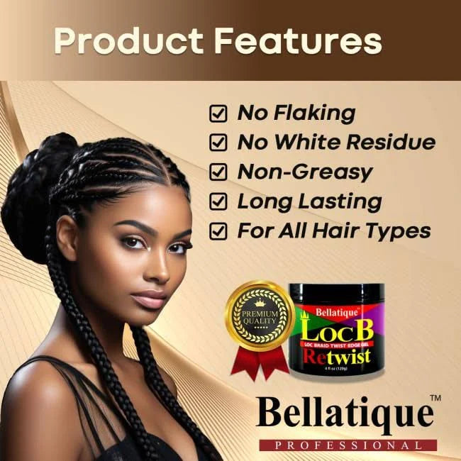 Bellatique Loc B Retwist Loc, Braid, Twist & Edge Gel Maximum Hold - 4oz