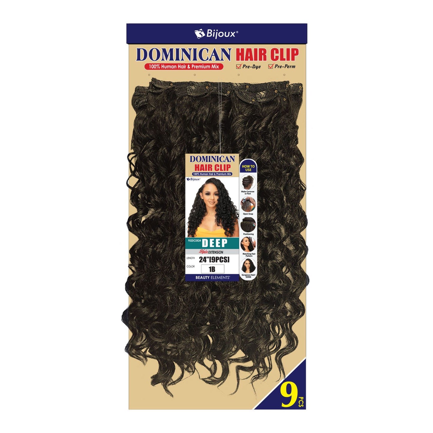BIJOUX HH DOMINICAN HAIR CLIP DEEP 24"(9PCS) -#T1B/BUG