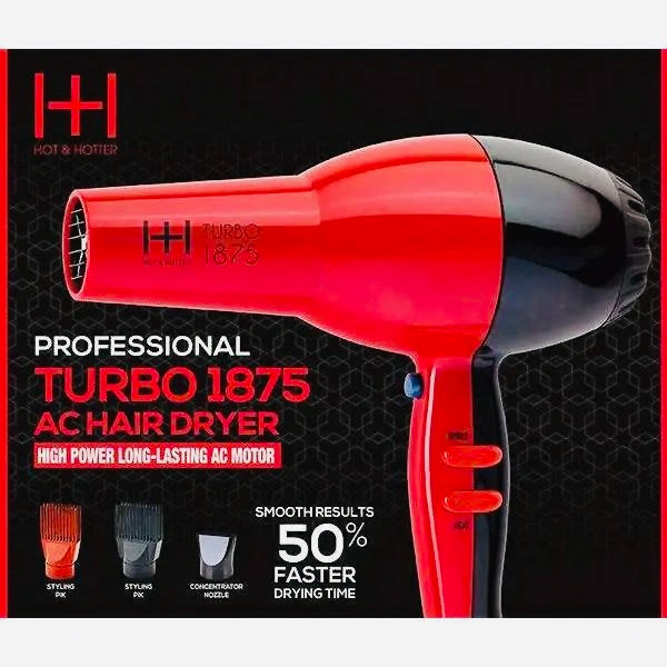 Hot & Hotter Turbo Ac Professional Hair Dryer, Red