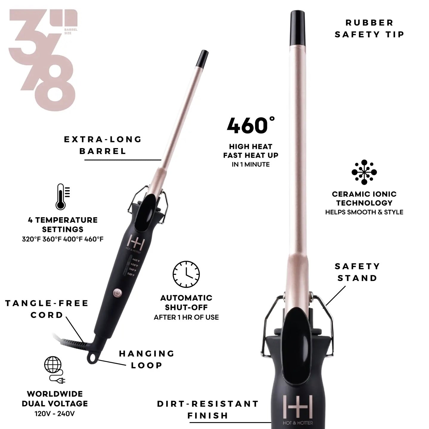 Hot & Hotter Extra Long Ceramic Tourmaline Curling Iron 3/8