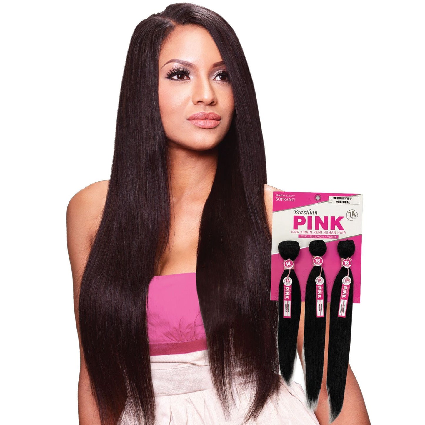 SOPRANO HH BRAZILIAN PINK "YAKI STRAIGHT 14"/16"/18"(3PCS) -NATURAL