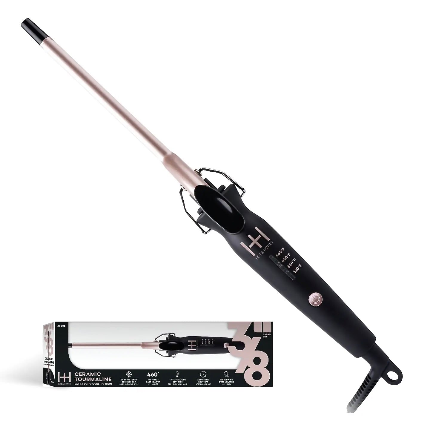 Hot & Hotter Extra Long Ceramic Tourmaline Curling Iron 3/8